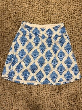 Beroy Blue & White Tile Motif Print Women's Spandex Active Skort